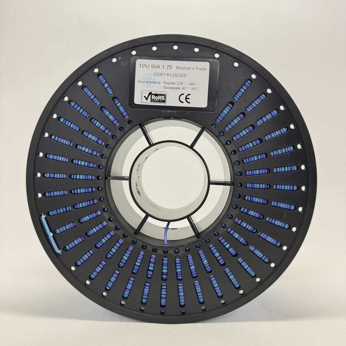 TPU 95A Gradient filament spool, Maddie's Fade, front view