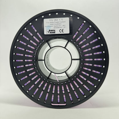 TPU 95A Gradient filament spool, Pink + White + Purple, front view